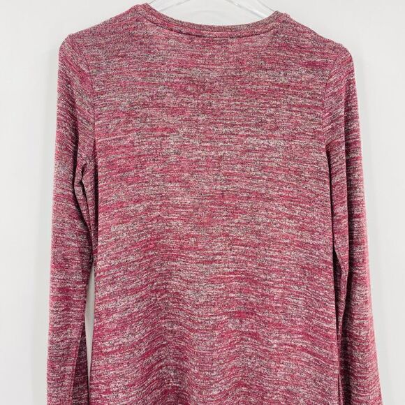 LOGO Lori Goldstein Size XS Burgundy Spacedye Lace Trim Long Sleeve Tunic Top - Picture 7 of 9